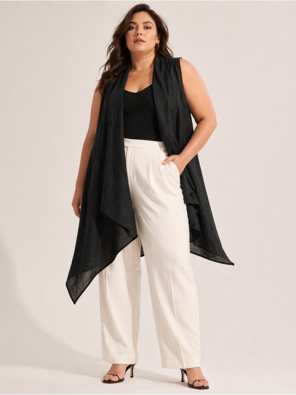 BLEU BONHEUR | Linen Drape Vest Open Front Waterfall Lightweight Minimalist Boho